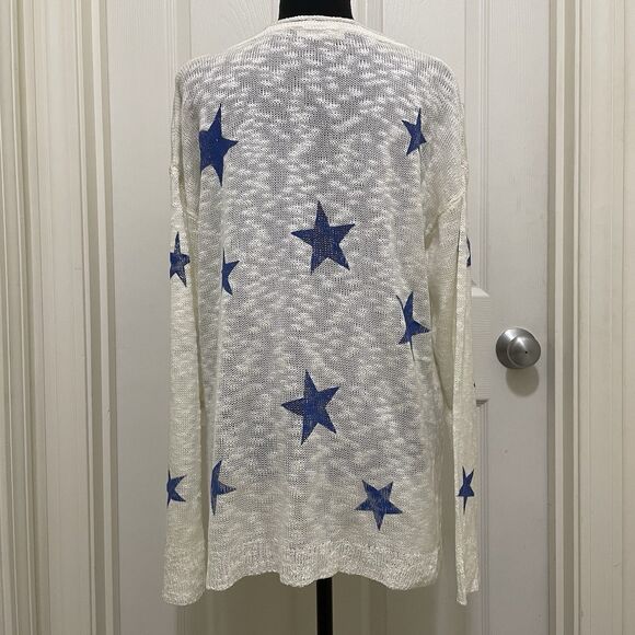 Mia & Tess Sweater Semi Sheer Star Print White Blue Lightweight Women's Large L - Picture 4 of 7